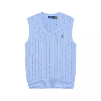 Polo Ralph Lauren Однотонный свитер жилет с V-образным вырезом и кабельным узором для мужчин, повседневный, светло-голубой 710766173-019 L