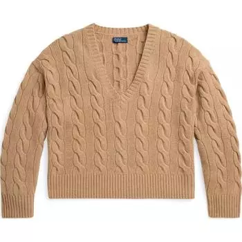 Polo Ralph Lauren однотонный свободный свитер с V-образным вырезом и длинными рукавами женский свитер верблюжье-коричневый 211941579-001 XL