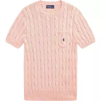Polo Ralph Lauren Однотонный топ с логотипом, облегающего кроя, с короткими рукавами, вязаный Женские топы Светло-розовый 211895379-017 M