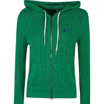 Polo Ralph Lauren Однотонный трикотажный свитер с капюшоном на молнии, с длинными рукавами и вышитым логотипом, женский, зеленый 211959124-003 XS