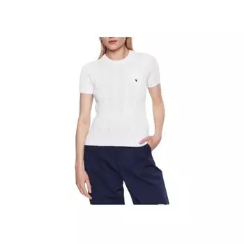 Polo Ralph Lauren Однотонный трикотажный топ с коротким рукавом и круглым вырезом с логотипом Женские топы Белый 211895379-005 M