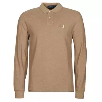 Polo Ralph Lauren однотонный воротник поло прямой крой длинный рукав поло рубашка мужские топы верблюжий 710680790-100 L