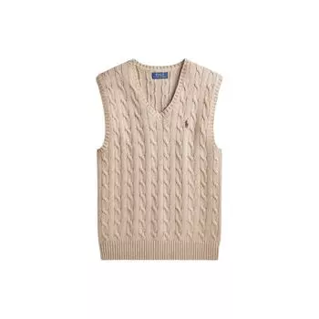 Polo Ralph Lauren однотонный вязаный хлопковый жилет для мужчин, топы, натуральный бежевый MNPOSWEICM20019101