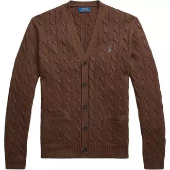 Polo Ralph Lauren Однотонный вязаный кардиган с V-образным вырезом, мужской трикотаж, темно-коричневый 710890548502 XL