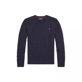 Polo Ralph Lauren Однотонный вязаный косичкой топ с вышивкой логотипа, с длинным рукавом, для детей, темно-синий CWPOSWEY6820310-410 S