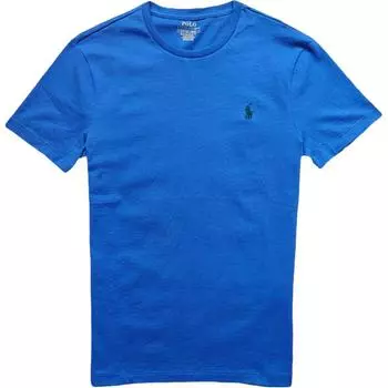 Polo Ralph Lauren однотонный вышитый логотип с круглым вырезом, пуловер, прямой крой, короткий рукав, футболка, мужские топы, синий цвет 710671438-158 XS
