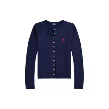 Polo Ralph Lauren однотонный вышитый логотип с круглым вырезом, облегающий крой, длинный рукав, трикотажный свитер для женщин, темно-синий WMPOKNINDW20004-410 S