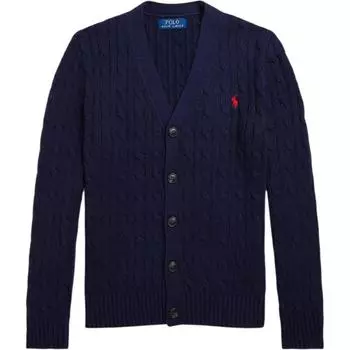 Polo Ralph Lauren однотонный вышитый логотип с V-образным вырезом, хлопковый однобортный повседневный свитер с длинными рукавами, детский свитер темно-синего цвета 323925718-002 S