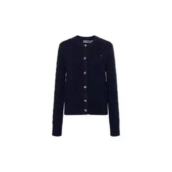 Polo Ralph Lauren однотонный вышитый логотип с круглым вырезом и длинными рукавами на пуговицах вязаный женский свитер темно-синий 211910443-008 XS