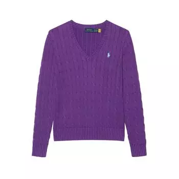 Polo Ralph Lauren однотонный вышитый логотип с V-образным вырезом и длинными рукавами вязаный свитер женский свитер фиолетовый 211570011-107 XL