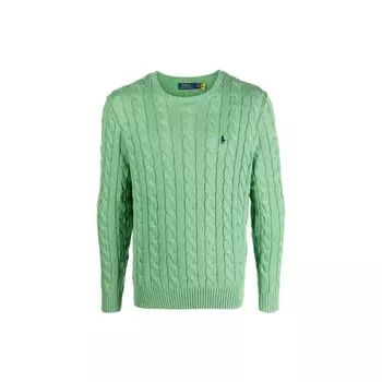 Polo Ralph Lauren однотонный вышитый логотип, вязаный косами свитер с круглым вырезом, мужской свитер, зеленый 710775885-052 M