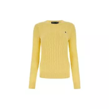 Polo Ralph Lauren однотонный вышитый свободный свитер с круглым вырезом и длинными рукавами в полоску, женский свитер желтый 211910421-008 L