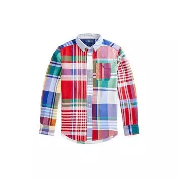 Polo Ralph Lauren Oxford Cloth Fun Plaid Long Sleeve Logo Shirt Детские рубашки Красный Синий CWPOWOVY6820232 L