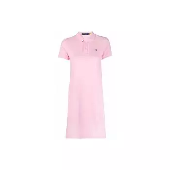Polo Ralph Lauren Polo Pony Solid Logo Вышитое короткое платье-трапеция миди с короткими рукавами Женские платья Розовое 211799490012P-012 M