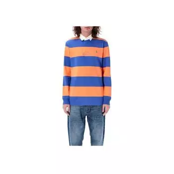 Polo Ralph Lauren Поло с длинным рукавом в полоску с цветными блоками Мужской топ Королевский-Оранжевый 710900566-017 S