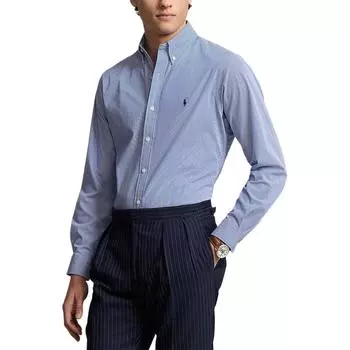 Polo Ralph Lauren Поло в полоску с вышивкой пони, рубашка с длинным рукавом, мужская, рубашки, синяя, 710575692-003 XXL