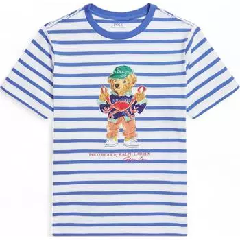 Поло Ralph Lauren Полосатая футболка с коротким рукавом и круглым вырезом Детские топы Синий 323965904-001 L