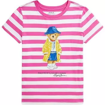 Polo Ralph Lauren Полосатая футболка с круглым вырезом и коротким рукавом Детские топы Розовая CWPOTSHG8020454-650 L