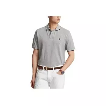 Polo Ralph Lauren Полосатая отделка логотипа Вышитый прямой крой короткий рукав Поло Рубашка мужская серая 710844275-043 L