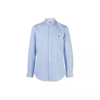 Polo Ralph Lauren Полосатая приталенная рубашка с длинным рукавом на пуговицах Мужские рубашки светло-синего цвета 710929344-001 XL