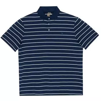 Polo Ralph Lauren Полосатая рубашка поло с вышитым логотипом на пуговицах с коротким рукавом, мужские топы, синяя, белая 710913009-001 XL