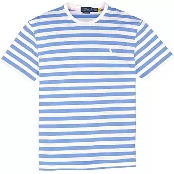 Polo Ralph Lauren Полосатый логотип Принт Круглый вырез Короткий рукав Футболка Мужская Топы Синий 710926999-002 S