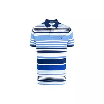Polo Ralph Lauren Полосатый Логотип Узор Свободный Крой Короткий Рукав Поло Мужские Топы Синий 710834877-001 L