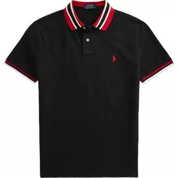 Polo Ralph Lauren Полосатый логотип Вышитые вертикальные пуговицы короткий рукав Поло Мужская рубашка топы Черный 710828371-001 XS