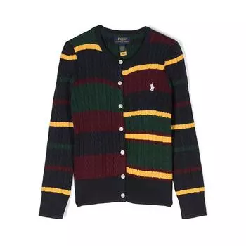Polo Ralph Lauren Полосатый принт V-образный вырез пуговиц длинный рукав свитер детский свитер многоцветный 313916530-001 L