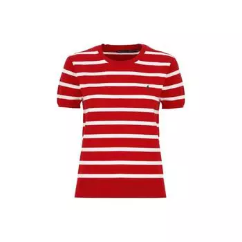 Polo Ralph Lauren Полосатый пуловер с вышивкой логотипа, трикотажный топ с короткими рукавами, женские топы 211891886-003 XS