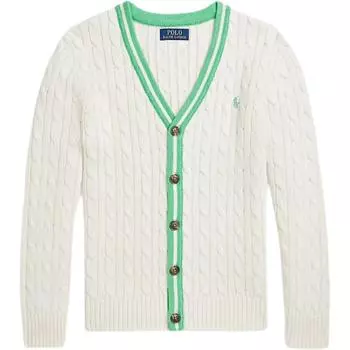 Polo Ralph Lauren Полосатый свитер с V-образным вырезом и пуговицами, длинный рукав, детский свитер бежевый 323933569-002 XL