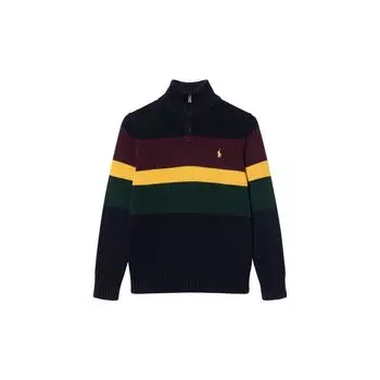 Polo Ralph Lauren Полосатый свитер с высоким воротом и молнией, длинный рукав, детский свитер, черный 323918328-001 XL