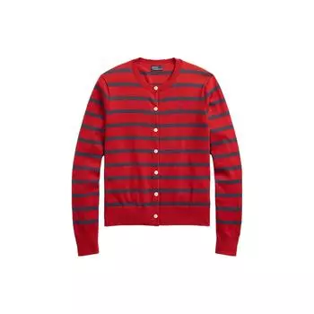 Polo Ralph Lauren Полосатый свободный крой круглый вырез на пуговицах спереди длинный рукав вязаный свитер женский свитер красный WMPOSWENC020761-600 XS