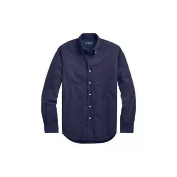 Polo Ralph Lauren Pony вышитая окрашенная рубашка Oxford с длинным рукавом мужские рубашки синего цвета MNPOWOV16820356 XS
