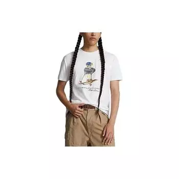 Polo Ralph Lauren Пуловер с графическим принтом медведя, с круглым вырезом, свободная футболка с коротким рукавом, мужская футболка, белая 710854497-030 L