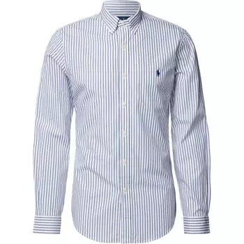 Polo Ralph Lauren Рубашка мужская хлопковый поплин в полоску с вышивкой логотипа пони, длинный рукав, белая 710767330-006 L