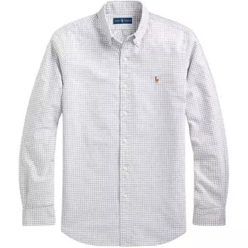 Polo Ralph Lauren Рубашка мужская в клетку с вышивкой пони, однобортная, с длинным рукавом, светло-серая 710823145-002 XL