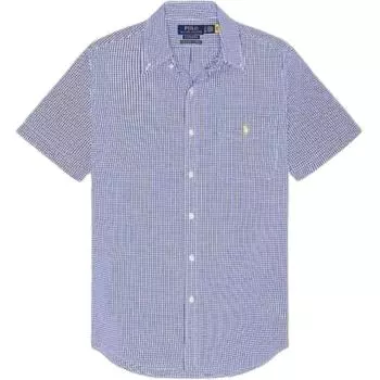Polo Ralph Lauren Рубашка однобортная с вышитым логотипом, с коротким рукавом, мужская, синяя 710833828-001 S