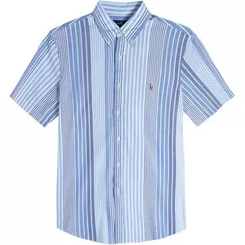 Polo Ralph Lauren Рубашка Оксфорд с вышивкой логотипа Pony в полоску с коротким рукавом Мужские рубашки Синий 710802631-002 M