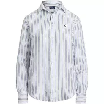 Polo Ralph Lauren Рубашка в полоску с логотипом на пуговицах, с длинным рукавом, женская, синяя 211970691-007 M