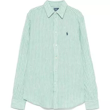 Polo Ralph Lauren Рубашка женская полосатая с вышивкой логотипа, заостренным воротником, свободного кроя, с длинными рукавами, светло-зеленая 211970691-003 S