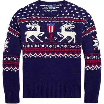 Polo Ralph Lauren шерстяной свитер с рисунком оленя мужской свитер синий 100033010 L