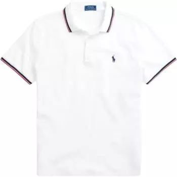 Polo Ralph Lauren Slim Fit Striped Trim Рубашка поло с коротким рукавом Мужская белая 710782636-002 XXL