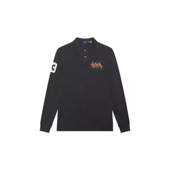 Polo Ralph Lauren Slim Fit Three Pony Logo Long Sleeve Polo Shirt Men tops Dark-Seree MNPOKNI16821451-020 S