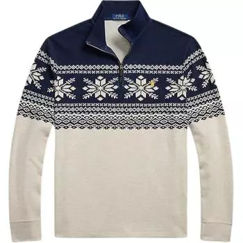 Polo Ralph Lauren Снежинка Узор Воротник-стойка Полумолния Длинный рукав Трикотажный свитер Мужской свитер Синий 100033169 XL
