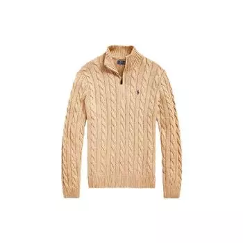 Polo Ralph Lauren Solid Cable Knit Half Zip Long Sleeve Sweeper Men sweater Khaki MNPOSWE16820593-200 M