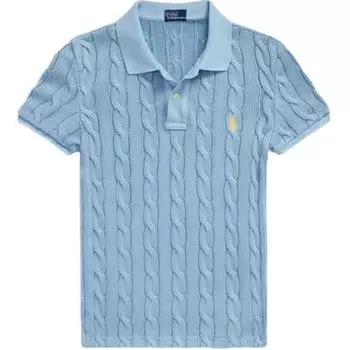 Polo Ralph Lauren Solid Cable Knit Slim Fit Polo Shirt Short Sleeve Polo Shirt Women tops Blue WMPOKNINB920219400 M