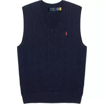 Polo Ralph Lauren Solid Logo Cable Knit V-образный вырез Повседневный свитер Жилеты мужские свитера Синий 710766173-005 S