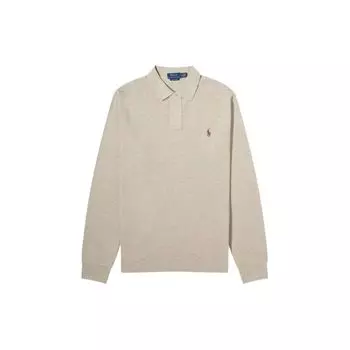 Polo Ralph Lauren Solid Logo Embroidered Slim Fit Long Sleeve Polo Shirt Men tops Beige 710680790-117 S