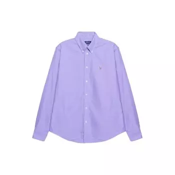 Polo Ralph Lauren Solid Logo Polo Collar Long Sleeve Shirt Women Shirts Light-Purple 211728165-013 M
